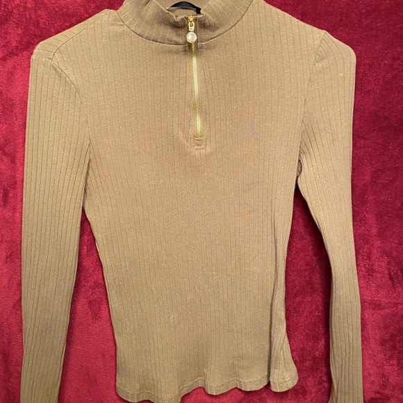 ZIP FRONT RIB KNIT TEE - Picture 1 of 2